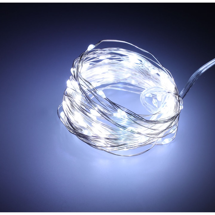 Dekoratív LED fényfüzér, 10m, 100 LED, hideg fehér, beltéri használatra
