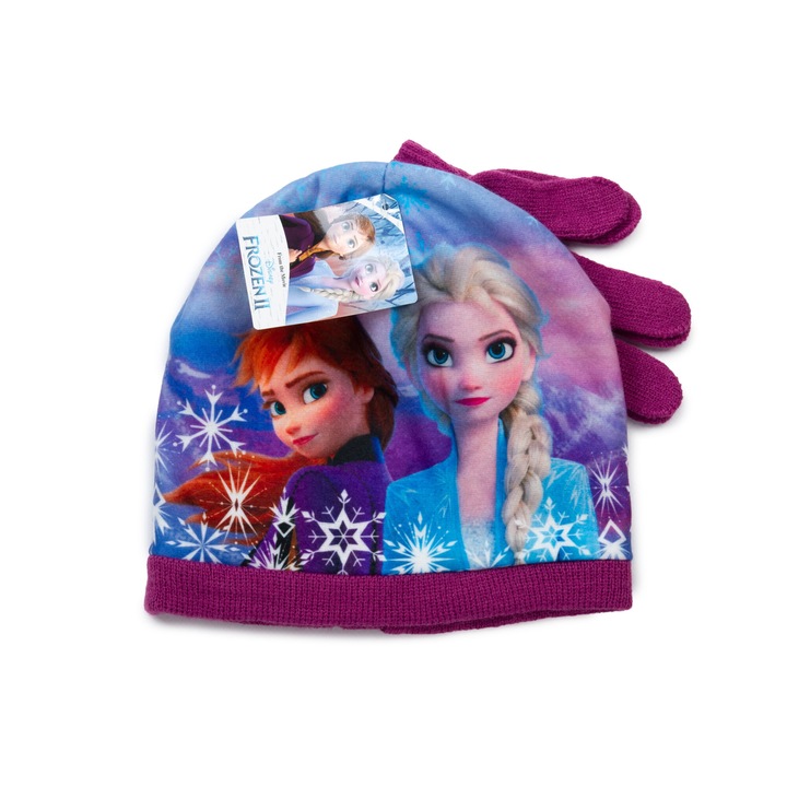 Set Caciula si Manusi Disney Frozen, 52, violet, acril, pentru fetite