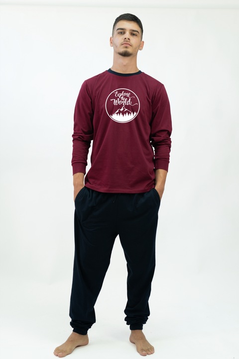 Pijama pentru barbati personalizat Explore The World Rosu