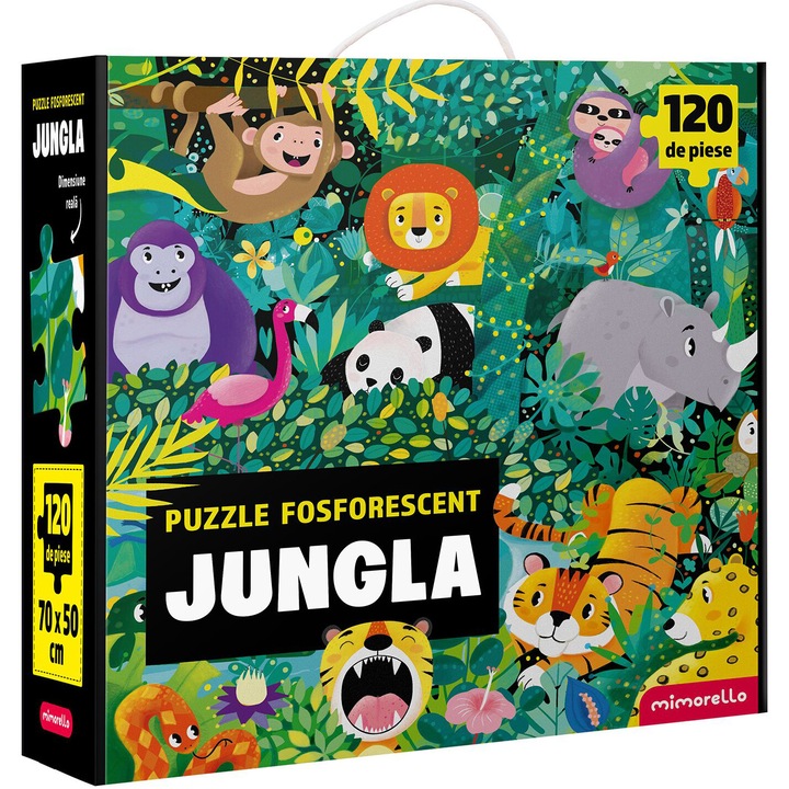 Puzzle fosforescent Mimorello - Jungla, 120 piese, cu carte de colorat