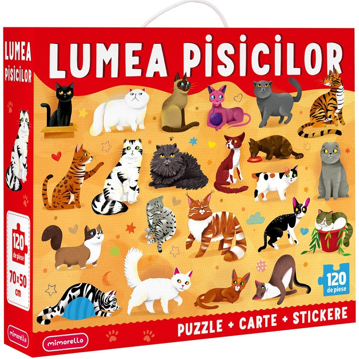 Puzzle Mimorello - Lumea Pisicilor, 120 piese, cu carte si stickere