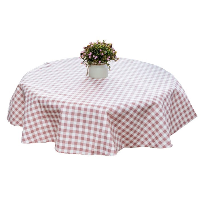 Bosfor Decor kerek terítő, Check minta, Rózsaszín teflon bevonatú pamut, Mérete 170 cm