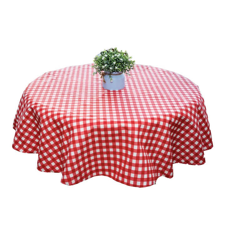 Bosfor Decor kerek terítő, Kockás minta, Piros, Teflon bevonatú pamut, Méret 150 cm