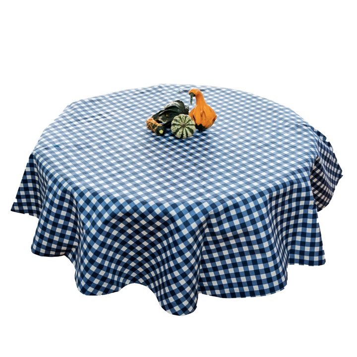 Bosphorus Decor kerek terítő, Kockás minta, Kék, Teflon bevonatú pamut, Méret 120 cm