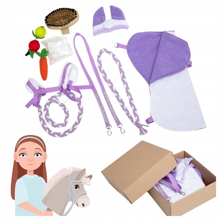 Set accesorii calarie Hobby Horse, lilac/alb, textil