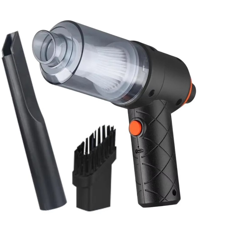 Aspirator Portabil fara Fir, Flippy, Tip Pistol 2 in 1, Suflare si Aspirare, Incarcare USB, Pentru Casa si Masina, Autonomie 30 min, Negru