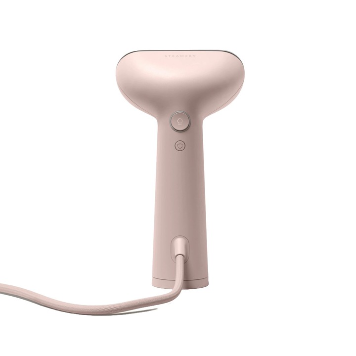 Aparat de calcat vertical cu aburi Steamery Stockholm, Cirrus No.3, capacitate 90 ml, calitate premium, functie anti-puff, ideal pentru calatorii, oprire automata, usor de folosit, roz pastel