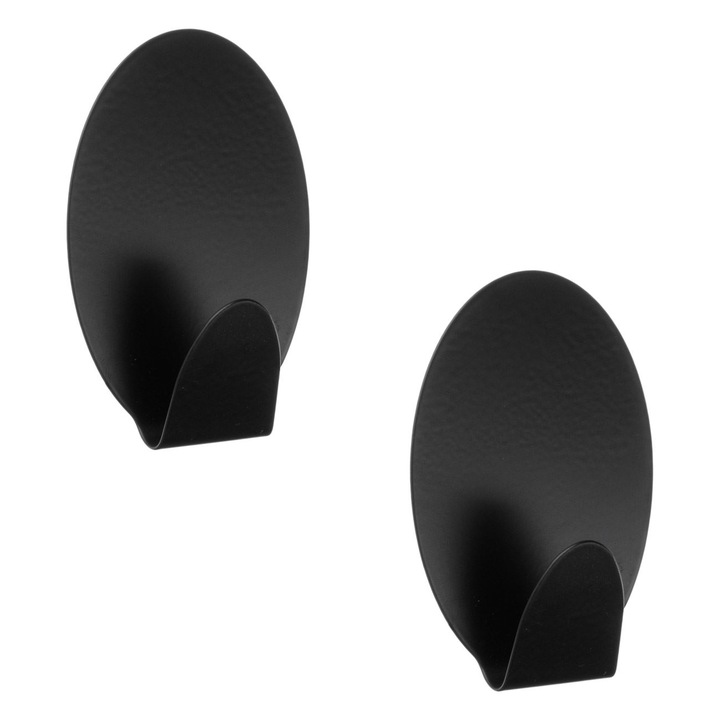 Самозалепващи метални черни овални куки ø4x7см - 2бр