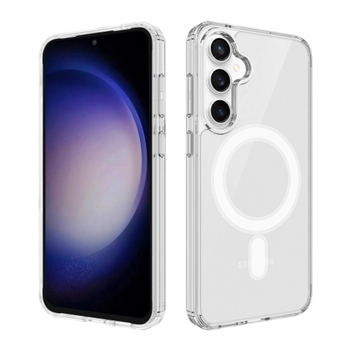 Akril vitrin tok Samsung Galaxy A57-hez, OPTIM SOLUTION, magas funkcionalitás, alapvető design, MagSafe kompatibilitás, alapvető ultra védelem, sárgulásgátló technológia, fényes kiemelkedő, átlátszó