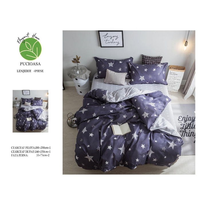 Lenjerie De Pat Bumbac Satinat Superior - Stelute Gri