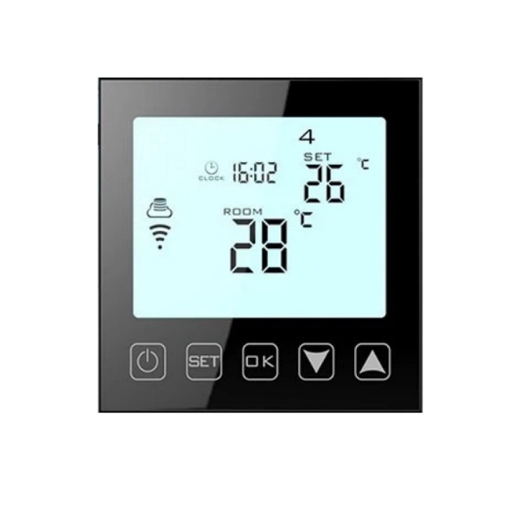 Termostat Digital WiFi, Hysen, HY603 pentru Incalzire Gaz/ULEI, Negru, Control Vocal, Ecran Touchscreen