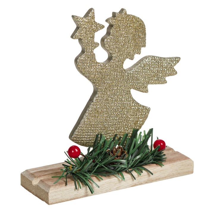 Decoratiune Craciun Metalica, Ingeras, Glitter Auriu, 14cm, MYONNA IT & E- COMMERCE ®
