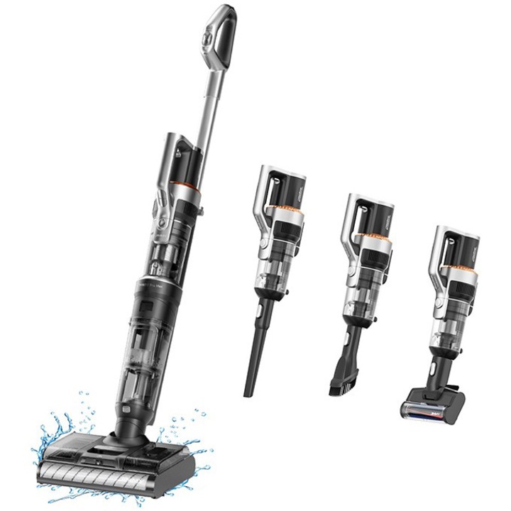 Вертикална безжична прахосмукачка с измиване Jimmy HW11 Pro Max Cordless 4 in 1 Vacuum&Washer, 500W мощност, 80 мин автономия, 125W всмукателна мощност, 99.9% филтрация, LED екран, самопочистващ се, черен