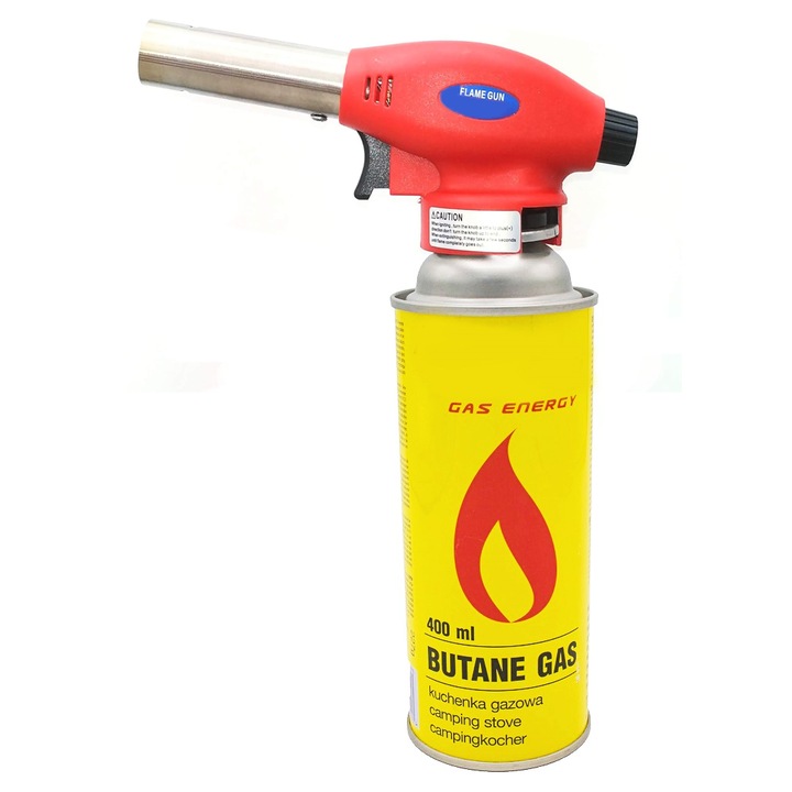 Cap arzator cu butelie gaz 227g, portabil, rosu