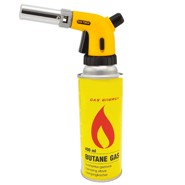 Горелка с газова бутилка 227гр, преносима, предпазна система Жълта
