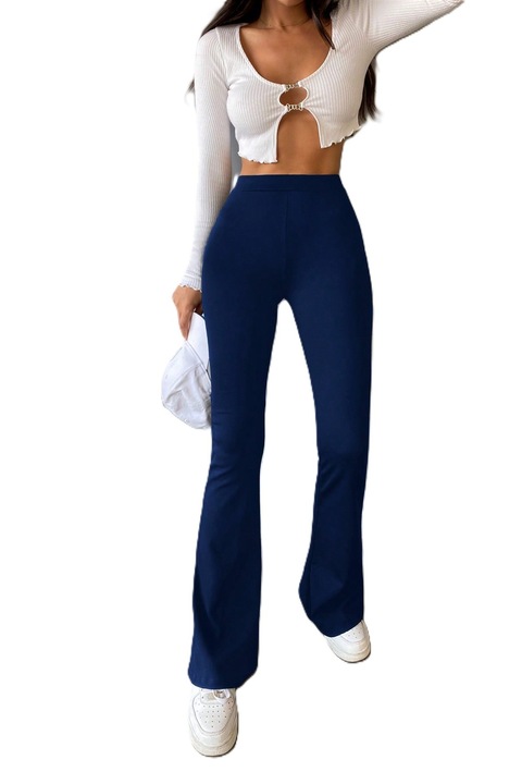 Pantaloni Dama, Cu Talie Inalta Si Picior Evazat, Albastru inchis