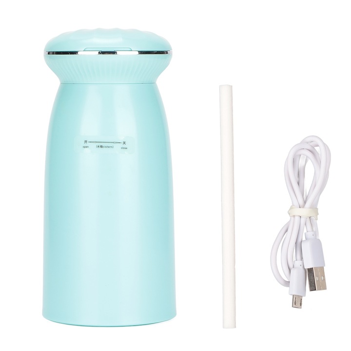 Mini párásító, longziming, 350ml, folyamatos és szakaszos üzemmód, túlmelegedés elleni védelem, kék