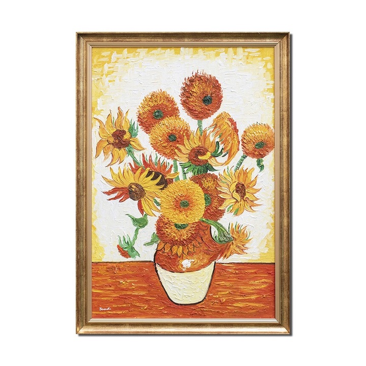 Tablou celebru pictat manual inramat Artnova, Vaza cu floarea soarelui, 100x70cm ulei pe panza, reproducere Vincent van Gogh