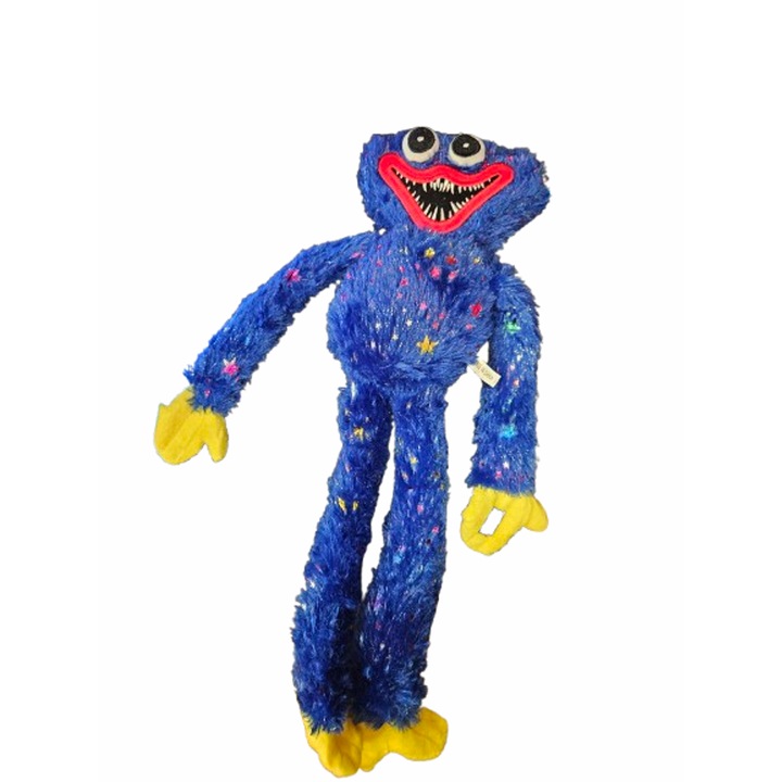 Játék, Huggy Liar típusú, plüss, kék/többszínű, 35 cm