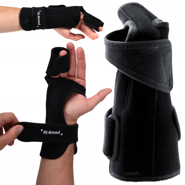 Orteza Pentru Mana, Fit4Med, Stabilizatoare, Pentru Fractura De Degete 4-5, Cu Atela Si Separator, Ideala Dupa Accidentari, Usor De Pus, Material Respirabil, Pentru Mana Stanga, Marime M/L, Negru-Gri