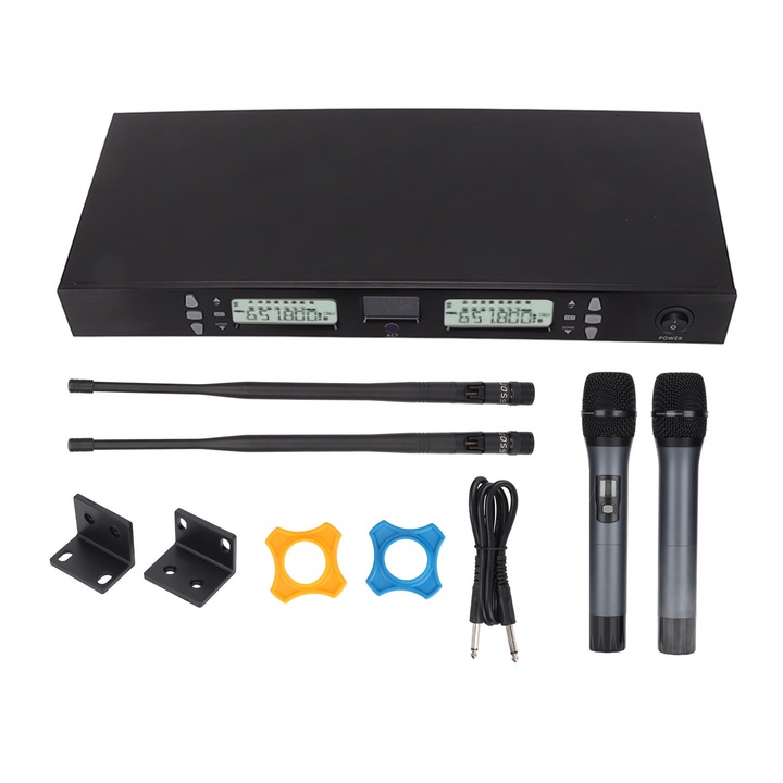 Mmgoqqt U-850 безжична микрофонна система, 100 канала, 2 антени, UHF честота, черен