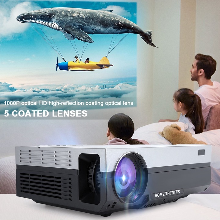 Longziming hordozható videoprojektor, standard, 1080P, 7300 lumen, 67-200 hüvelyk, 4:3/16:9