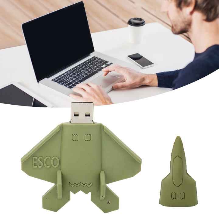 USB памет, longziming, 128GB, модел Fighter Doll, цвят армейско зелено