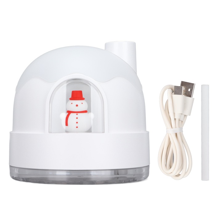 Hordozható párásító ZAY-H006, 350ml, hóemberes iglu dizájn, 2 üzemmód, vízhiány elleni védelem, USB-n újratölthető