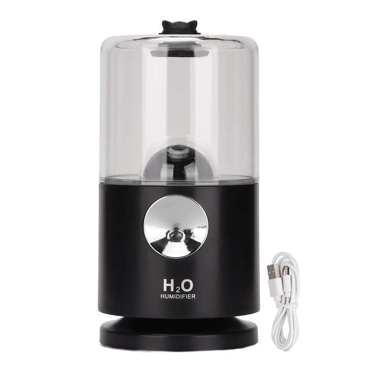 Hordozható párásító kivetítővel, hosszú szivárgás, 400 ml űrtartalom, 2000 mAh akkumulátor, fekete