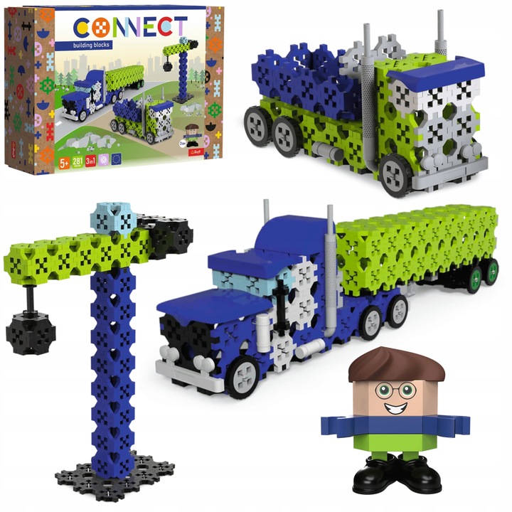 Конструктор 3 в 1, Trefl, Камион/Обект, 281 части, 48x30см, многоцветни