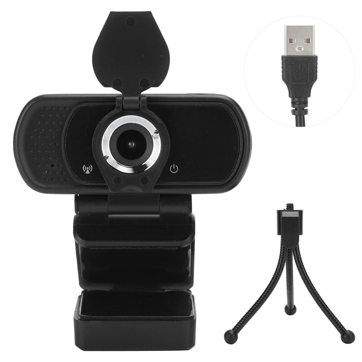 1080P уеб камера, longziming, двоен микрофон, USB, черен цвят, 145 см кабел