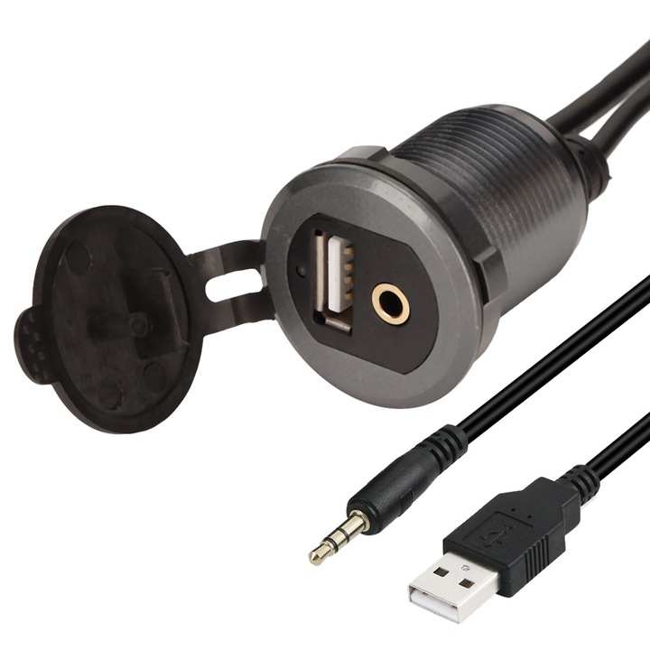 Cablu de extensie USB pentru tabloul de bord, Bizaical, 1m, PVC, cu suport