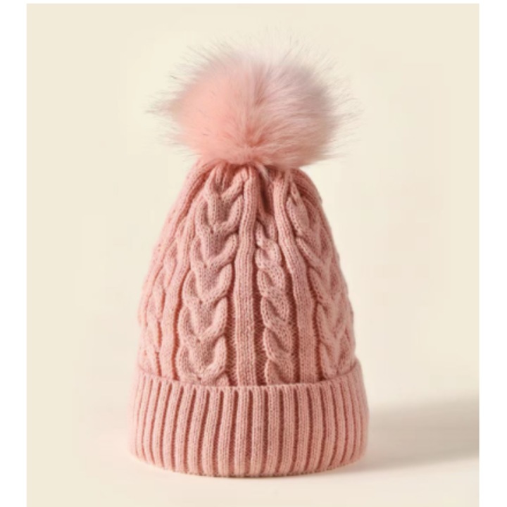 Gyapjú sapka pomponnal, Jormftte, rózsaszín, uniszex, kényelmes, télre