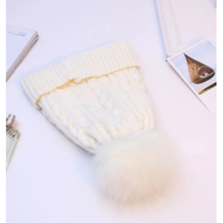 Jormftte uniszex gyapjú sapka, bézs, pomponnal, meleg, téli