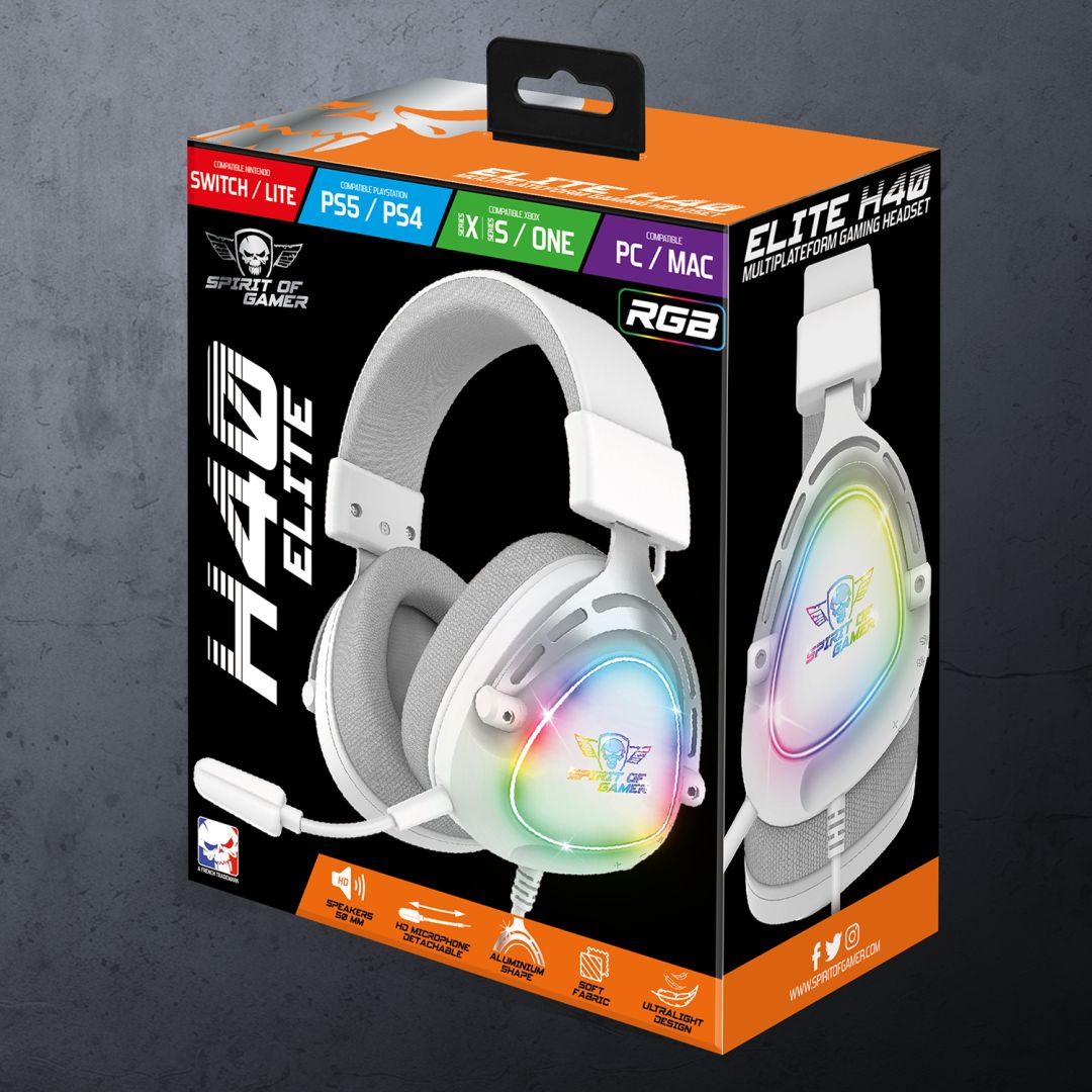 Casti cu fir Spirit of Gamer Elite H40, alb, RGB, 3.5mm
