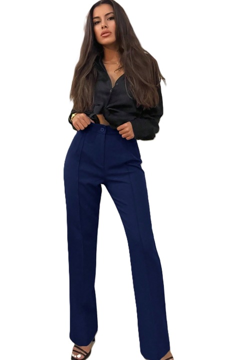 Pantaloni Dama, Croiala Dreapta Si Culoare Solida, Bleumarin
