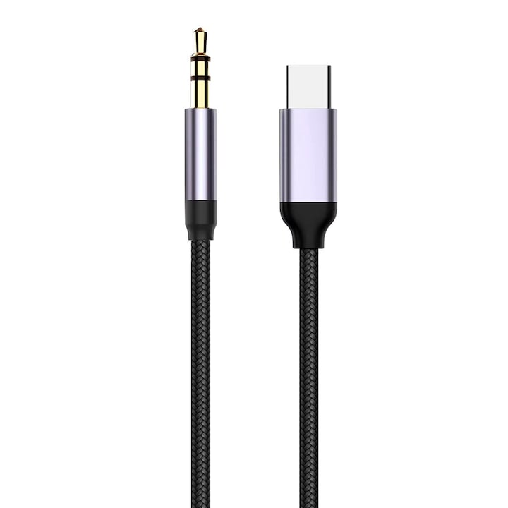 Кабел DeTech, USB-C – 3.5mm (М), 1.0m, Черен