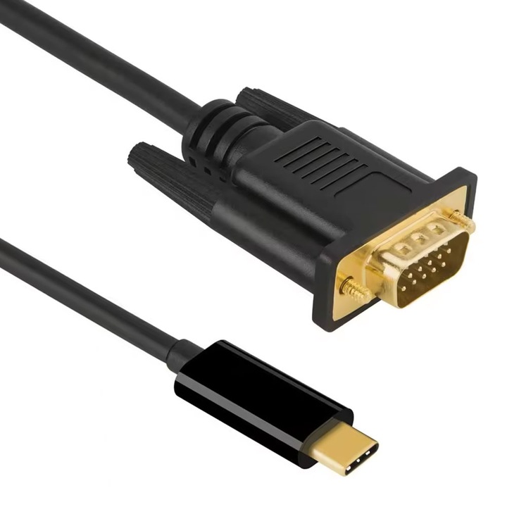 Кабел DeTech, USB-C – VGA, 1.8m, Черен