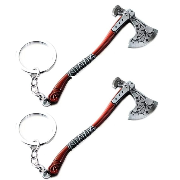Комплект от 2 ключодържатели брадва, God of War Kratos, гума, сребрист