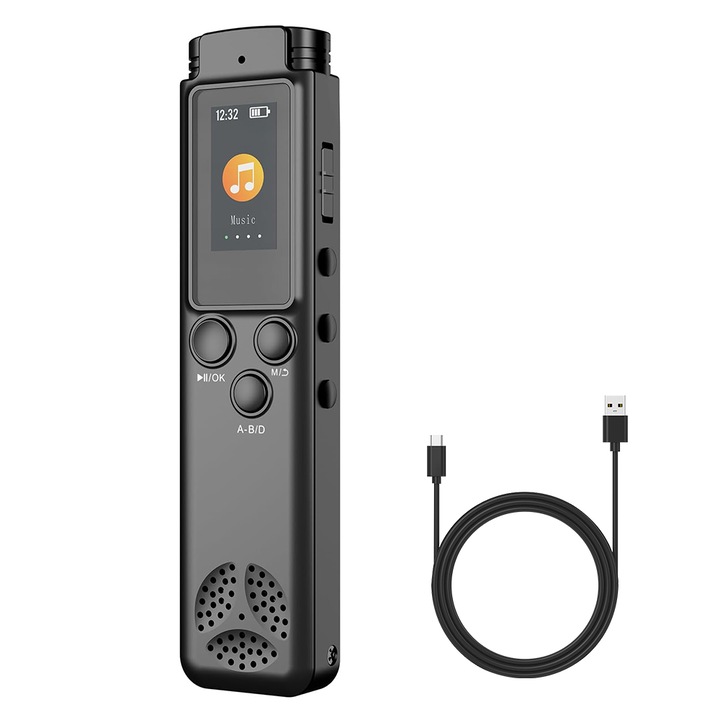 Цифров рекордер JESWO 64GB, гласова активация, 1536Kbps, TFT екран 0.96", черен, 10x2.5x1.2cm