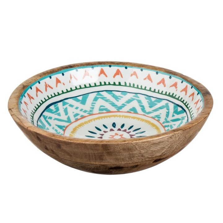 Zománcozott fatál, azték modell, sokszínű, átmérő 25 cm, űrtartalom 540 ml