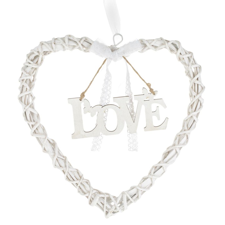 Inima Decorativa din Lemn, Model Love, Alb, 29x29x2.5cm