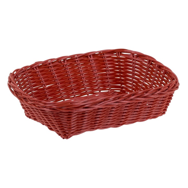 Cos Decorativ Bucatarie, Dreptunghiular, Impletit, Culoare Rosie, Dimensiuni 24x17x7 cm