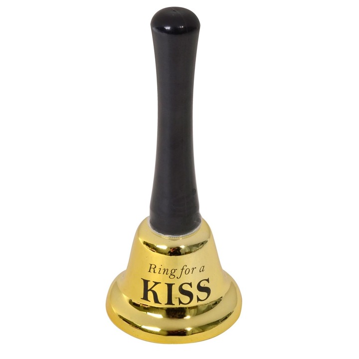 Clopotel Metalic, Model Ring for a Kiss, Culoare Aurie, Maner Negru, Dimensiuni 5x12.5 cm