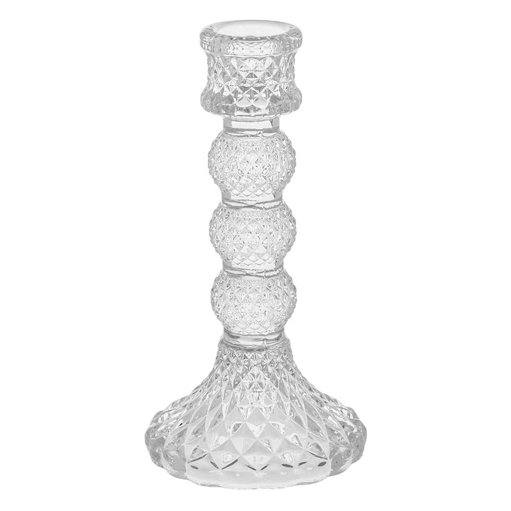 Sfesnic decorativ din sticla transparent 3 bile romburi ø7.5x15.5cm