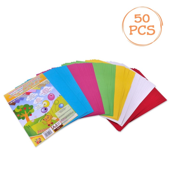 Set Cartoane Colorate, Model A4, 50 File, Gramaj 220gsm, Multicolor, COMSTO IT & E- COMMERCE ®