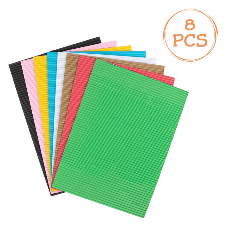 Hartie colorata cartonata ondulata 160gsm 35x25cm - 8buc