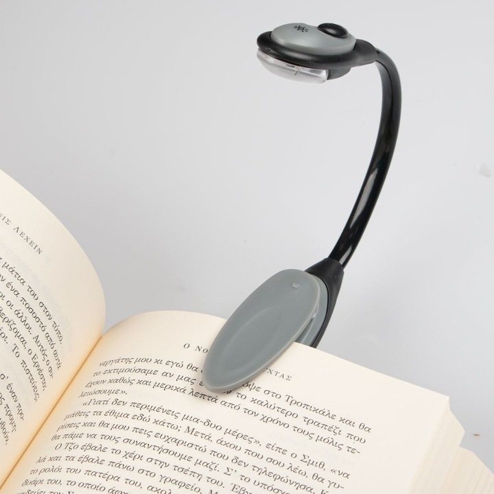 Lampa Lectura, Model LED, Clip Inclus, Culoare Negru-Gri, Alimentare Baterii