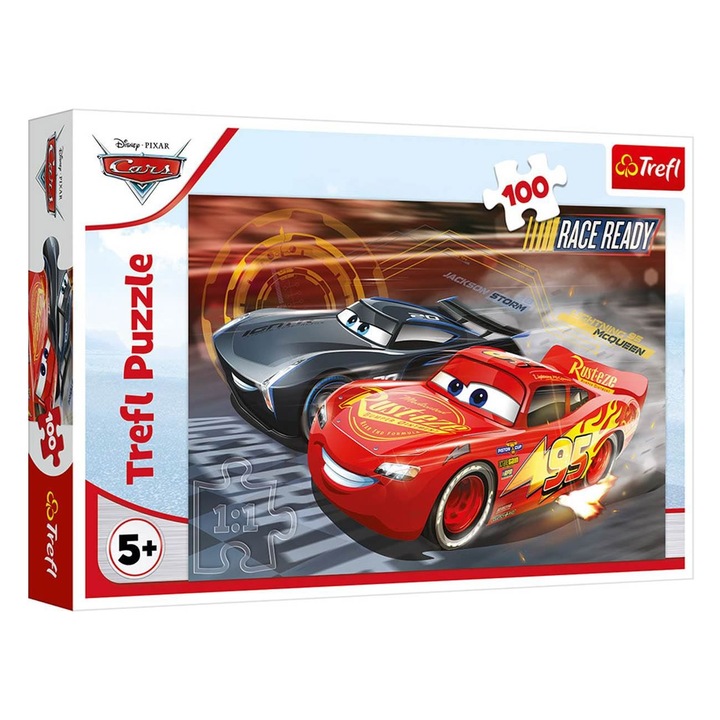 Детски пъзел CARS 2 Колите (100 части) – Trefl, Класически, 100 части, Хартия, 41.5x28 см, Многоцветен
