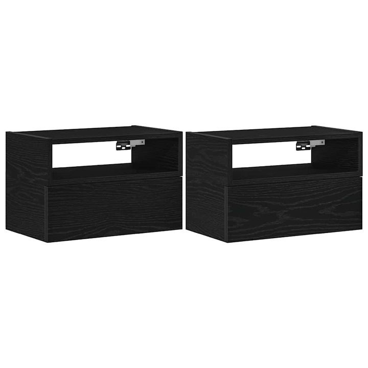 Set noptiere de perete vidaXL, 2 buc., negru, 45x26x28,5 cm, 14.1 kg
